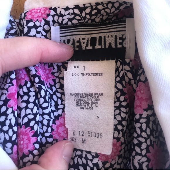 Vintage Pink Rose Patterned Silky Blouse Tunic White Peter Pan Collar Abstract - Picture 12 of 13